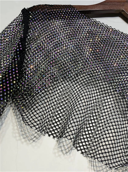 Tops cortos de cristal brillante para mujer, de rejilla transparente, con agujeros, para noche, club nocturno, ropa de fiesta de lujo
