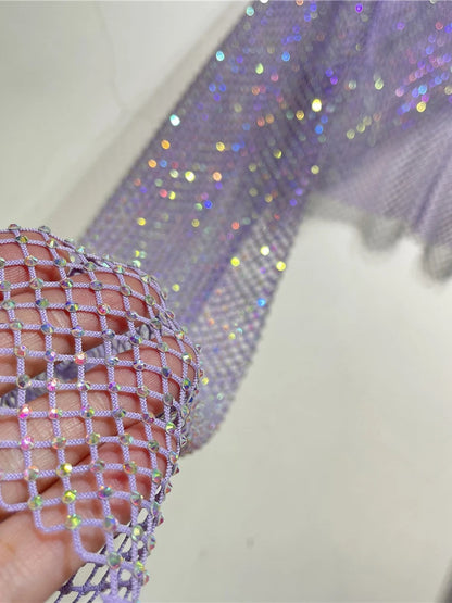 Tops cortos de cristal brillante para mujer, de rejilla transparente, con agujeros, para noche, club nocturno, ropa de fiesta de lujo