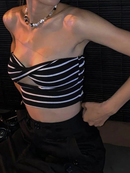 Strapless Tube Tops Sexy Sweetheart Neck Ribbed Knit Tanks Top Twisted Knot Front Sleeveless Summer Y2K Camisole Crop Top