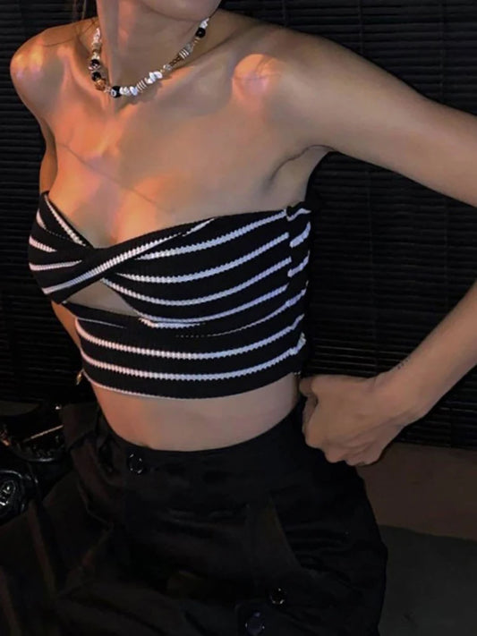 Strapless Tube Tops Sexy Sweetheart Neck Ribbed Knit Tanks Top Twisted Knot Front Sleeveless Summer Y2K Camisole Crop Top