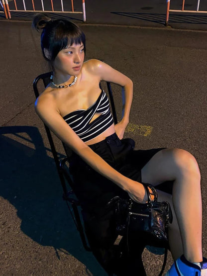 Strapless Tube Tops Sexy Sweetheart Neck Ribbed Knit Tanks Top Twisted Knot Front Sleeveless Summer Y2K Camisole Crop Top