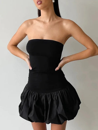 Vestido mini de verano con volantes para mujer, vestido bandeau de cintura alta en contraste con retazos y espalda descubierta, vestido mini sexy para mujer