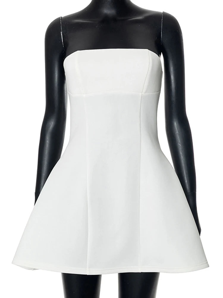 Vestido mini blanco de moda de verano para mujer, vestido de fiesta ajustado con espalda descubierta y retazos de cintura alta, vestido elegante para mujer, nuevo