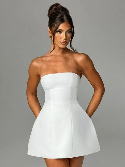 Vestido mini blanco de moda de verano para mujer, vestido de fiesta ajustado con espalda descubierta y retazos de cintura alta, vestido elegante para mujer, nuevo