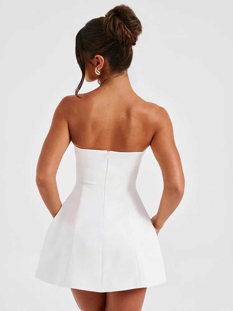 Vestido mini blanco de moda de verano para mujer, vestido de fiesta ajustado con espalda descubierta y retazos de cintura alta, vestido elegante para mujer, nuevo