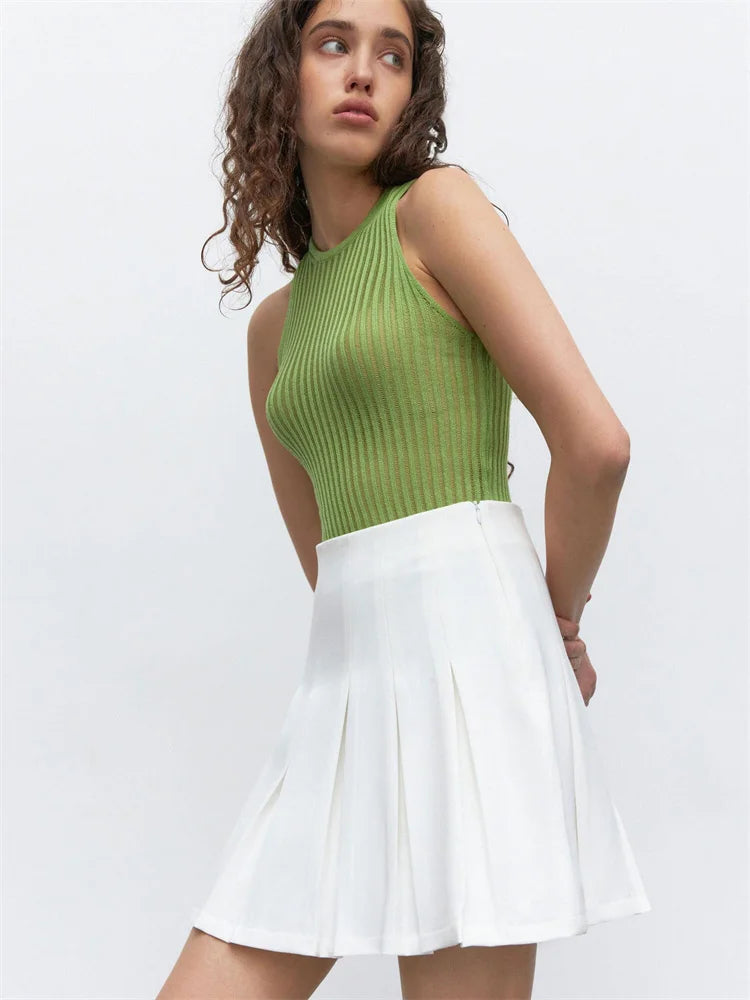 Summer Knit Hollow Out Tank Top Sleeveless For Women Slim Knitwear Pullover Women’s Y2k Top Vest Slim Sexy Female Tank Top