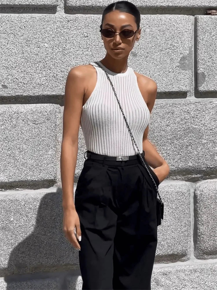 Summer Knit Hollow Out Tank Top Sleeveless For Women Slim Knitwear Pullover Women’s Y2k Top Vest Slim Sexy Female Tank Top
