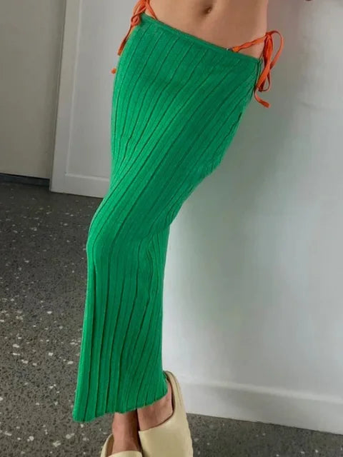 Falda larga de punto de verano para mujer, sexy, para fiestas, playa, para cubrirse, faldas midi con cintura baja, transparente, cruzada, falda maxi blanca