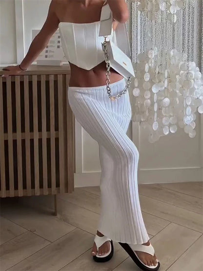 Falda larga de punto de verano para mujer, sexy, para fiestas, playa, para cubrirse, faldas midi con cintura baja, transparente, cruzada, falda maxi blanca