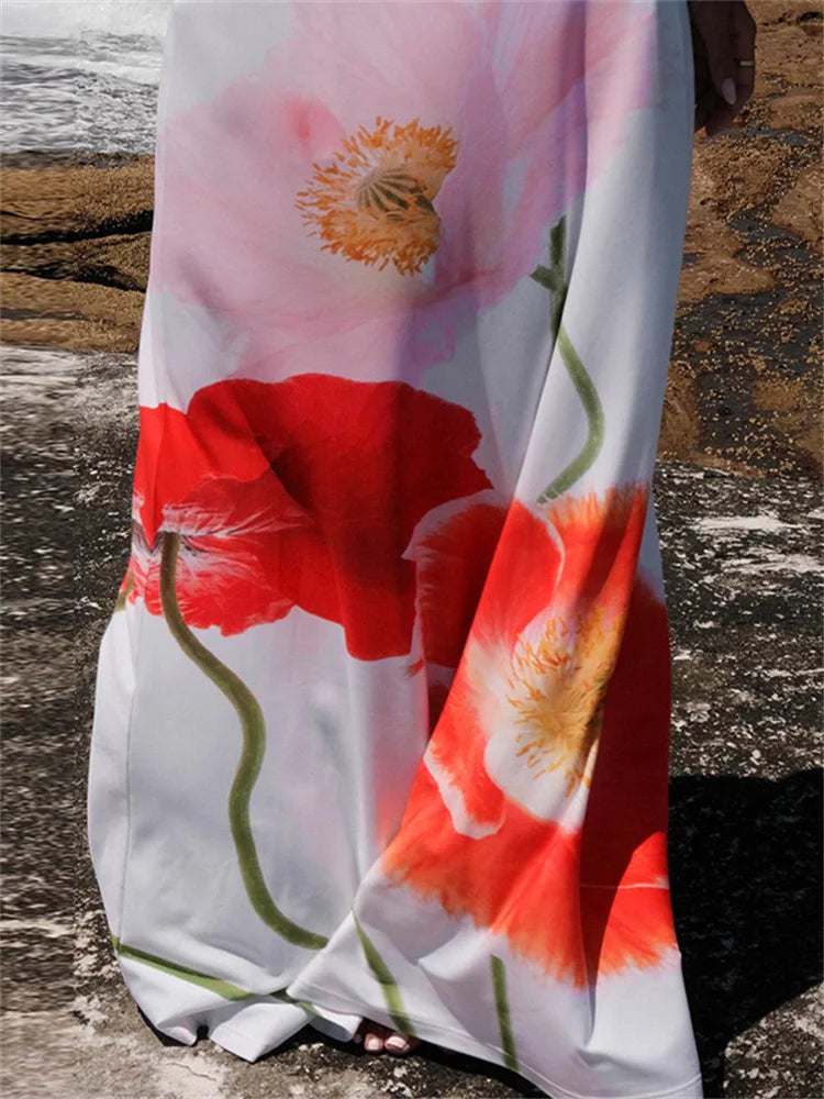 Vestido halter estampado de verano para mujer: vestido largo playero