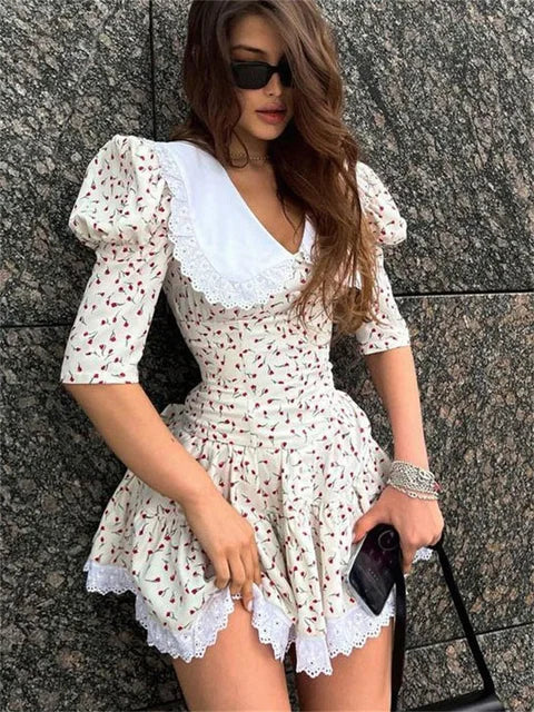 Vestido mini de verano con estampado de patchwork para mujer, cuello en V, manga corta, ajustado, elegante, para fiesta, 2025