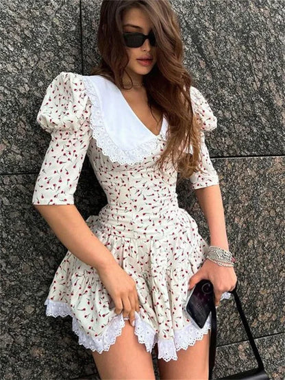 Vestido mini de verano con estampado de patchwork para mujer, cuello en V, manga corta, ajustado, elegante, para fiesta, 2025