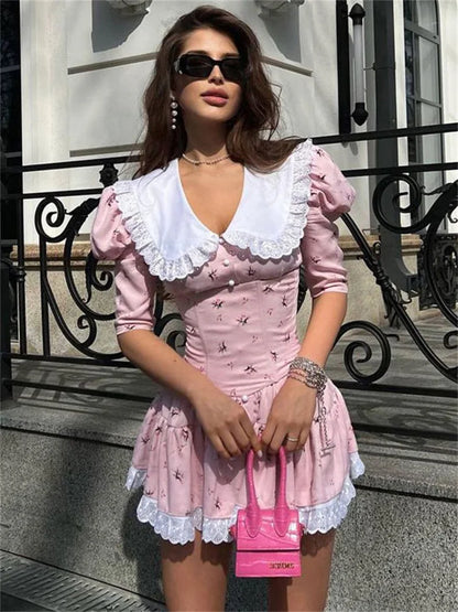 Vestido mini de verano con estampado de patchwork para mujer, cuello en V, manga corta, ajustado, elegante, para fiesta, 2025