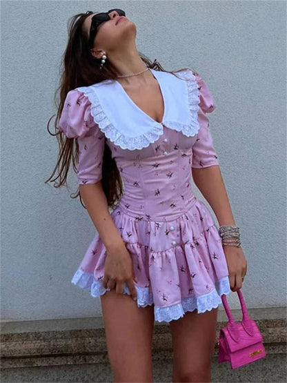 Vestido mini de verano con estampado de patchwork para mujer, cuello en V, manga corta, ajustado, elegante, para fiesta, 2025
