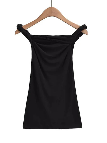 Twist Off-Shoulder Slim T-shirt Solid Patchwork Elegant Backless Women’s Top Y2k Top Pleated Casual Strapless Pullover Tee
