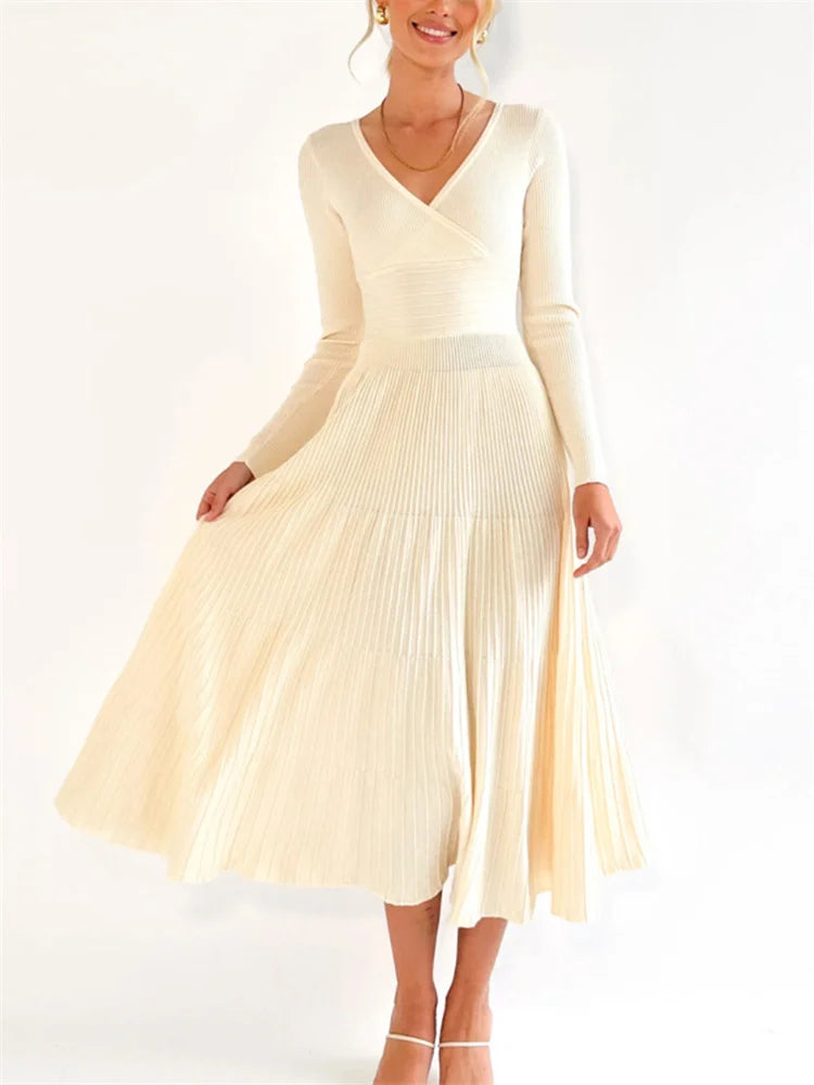 Vestido largo de punto con escote en V y espalda descubierta para mujer, elegante vestido de fiesta ajustado a la moda, vestido largo de retazos acanalados con cintura alta para mujer