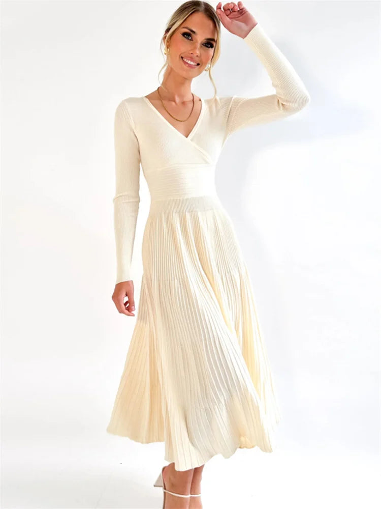 Vestido largo de punto con escote en V y espalda descubierta para mujer, elegante vestido de fiesta ajustado a la moda, vestido largo de retazos acanalados con cintura alta para mujer
