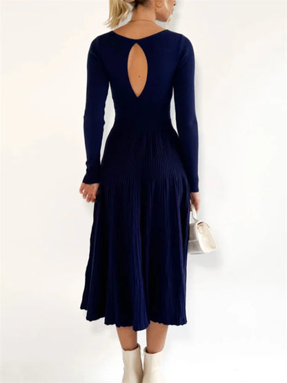 Vestido largo de punto con escote en V y espalda descubierta para mujer, elegante vestido de fiesta ajustado a la moda, vestido largo de retazos acanalados con cintura alta para mujer