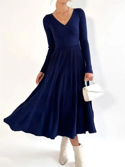 Vestido largo de punto con escote en V y espalda descubierta para mujer, elegante vestido de fiesta ajustado a la moda, vestido largo de retazos acanalados con cintura alta para mujer