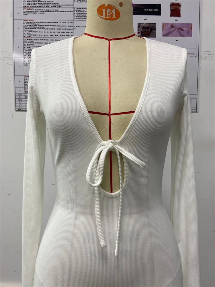 V-Neck High Waist Slim Maxi Dress – Solid Bandage Elegant Fashion Long Sleeve Party Dress Summer 2025