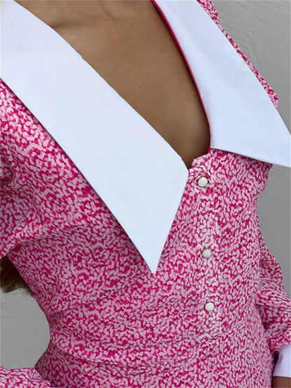 V-Neck Printed Fashion Mini Dress For Women Slim High Waist Long Sleeve Party Dress Backless Casual Women’s Dress Summer