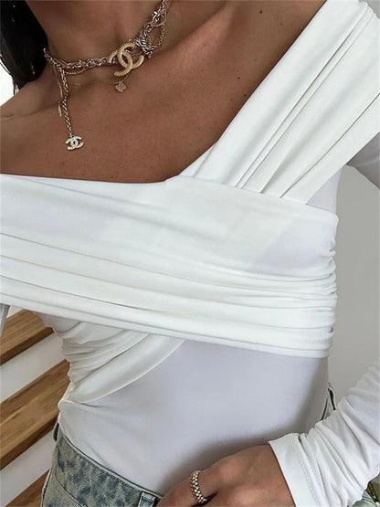 V-Neck Summer Patchwork T-shirt Cropped Top For Women Fashion Mesh Long Sleeve Sexy Off-Shoulder Female Y2k Top Tee 2025