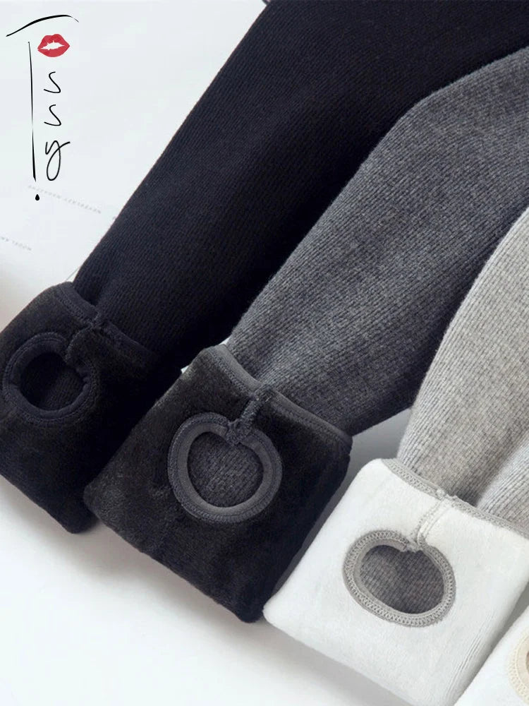 Warm Fleece Lined Super Thick Warm Leggings Women Winter Spandex Ribbed Slim Pattern Leggins Winter High Waist Basic Pants