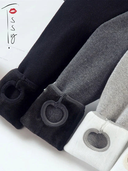 Warm Fleece Lined Super Thick Warm Leggings Women Winter Spandex Ribbed Slim Pattern Leggins Winter High Waist Basic Pants