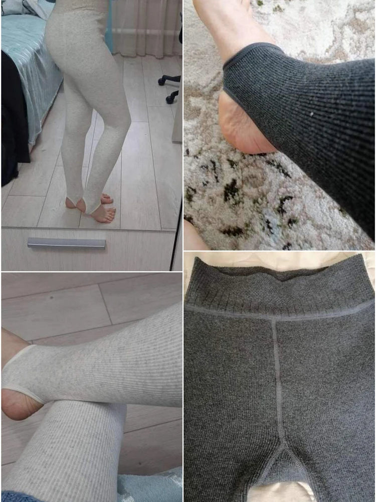 Warm Fleece Lined Super Thick Warm Leggings Women Winter Spandex Ribbed Slim Pattern Leggins Winter High Waist Basic Pants