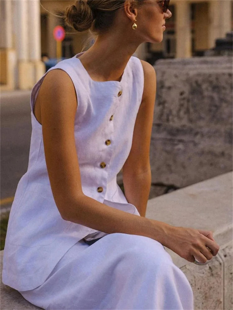 Conjunto de 2 piezas de falda larga blanca de cintura alta para mujer: top ajustado sin mangas y falda larga informal, conjuntos de patchwork para mujer