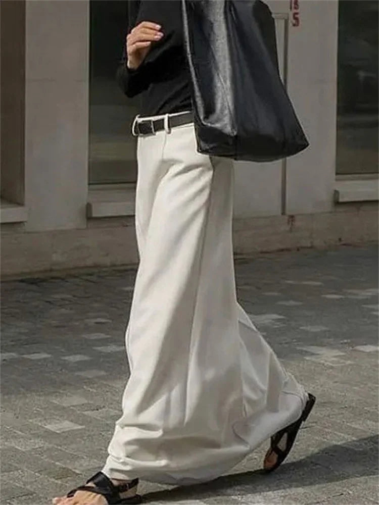 White High Waist Patchwork Long Skirt For Women Loose Casual Pocket Elegant Solid Fashion Summer 2025 Female Maxi Skirt