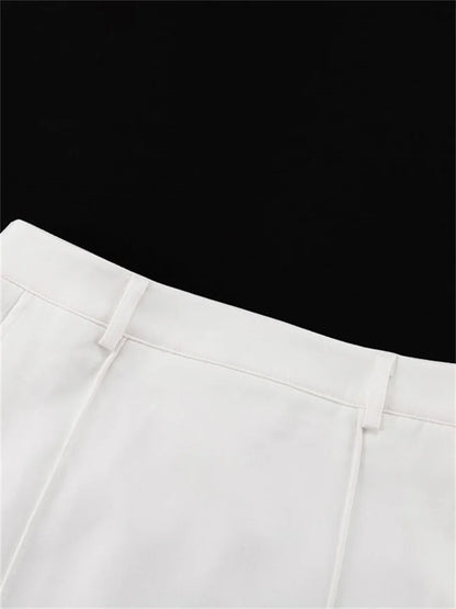 White High Waist Patchwork Long Skirt For Women Loose Casual Pocket Elegant Solid Fashion Summer 2025 Female Maxi Skirt