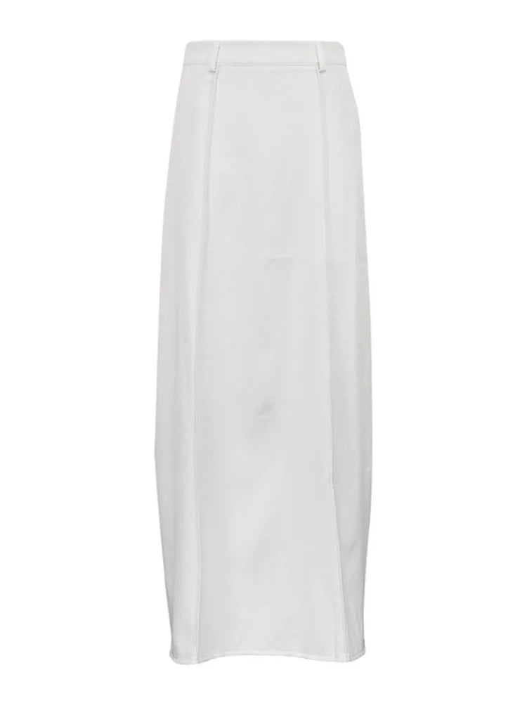 White High Waist Patchwork Long Skirt For Women Loose Casual Pocket Elegant Solid Fashion Summer 2025 Female Maxi Skirt