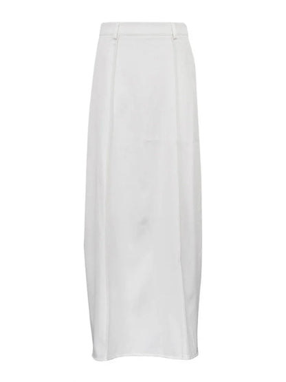 White High Waist Patchwork Long Skirt For Women Loose Casual Pocket Elegant Solid Fashion Summer 2025 Female Maxi Skirt