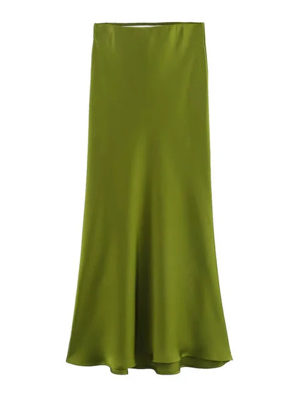 White High Waist Slim Maxi Skirt – Elegant Solid Patchwork Summer Long Skirt