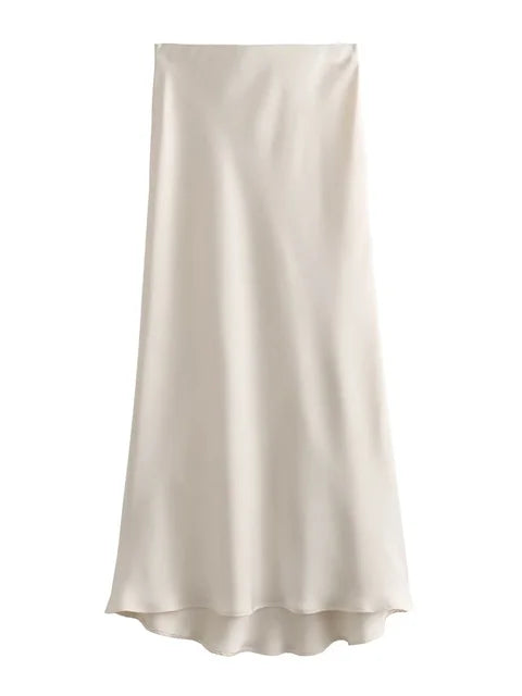 White High Waist Slim Maxi Skirt – Elegant Solid Patchwork Summer Long Skirt