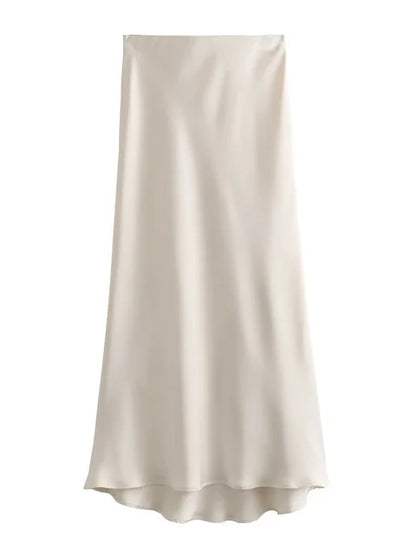 White High Waist Slim Maxi Skirt – Elegant Solid Patchwork Summer Long Skirt