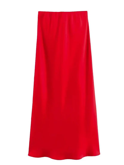 White High Waist Slim Maxi Skirt – Elegant Solid Patchwork Summer Long Skirt