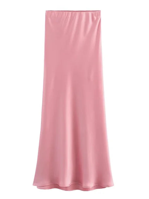 White High Waist Slim Maxi Skirt – Elegant Solid Patchwork Summer Long Skirt