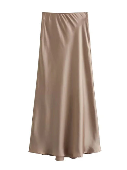 White High Waist Slim Maxi Skirt – Elegant Solid Patchwork Summer Long Skirt