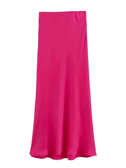 White High Waist Slim Maxi Skirt – Elegant Solid Patchwork Summer Long Skirt