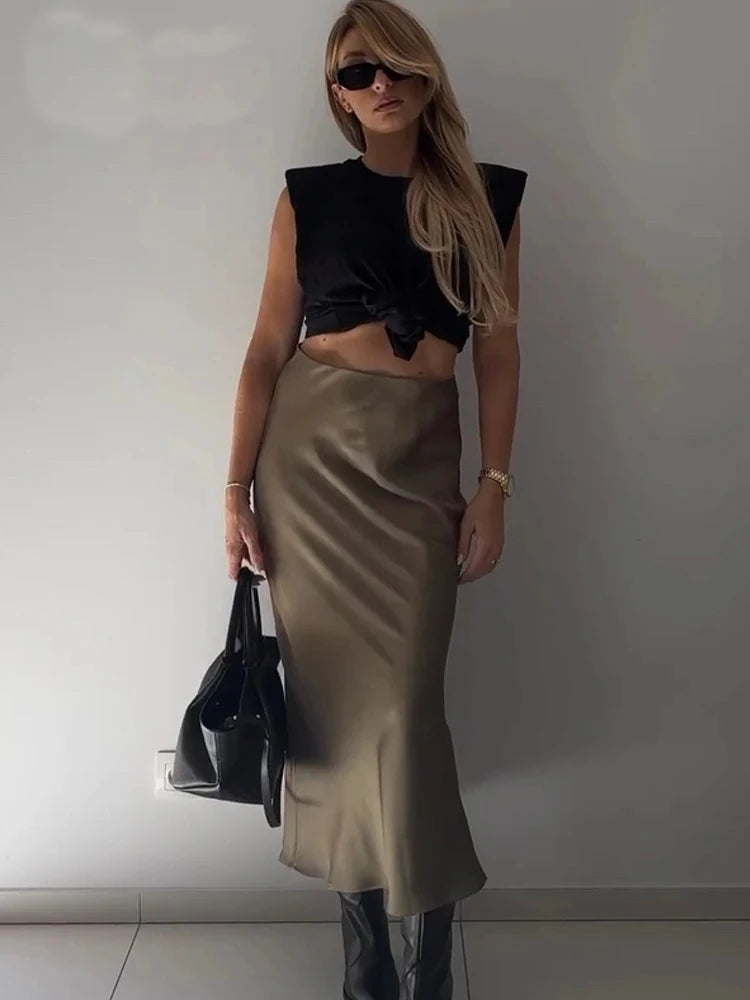 White High Waist Slim Maxi Skirt – Elegant Solid Patchwork Summer Long Skirt