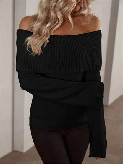 Suéter de punto blanco para mujer, jersey ajustado con hombros descubiertos, moda, manga larga, cintura alta, sin espalda, suelto, ropa de calle, nuevo