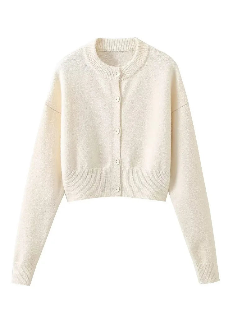 Suéter tipo cárdigan de punto blanco con retazos para mujer, moda holgada, informal, de cintura alta, ropa de calle, abrigo para mujer