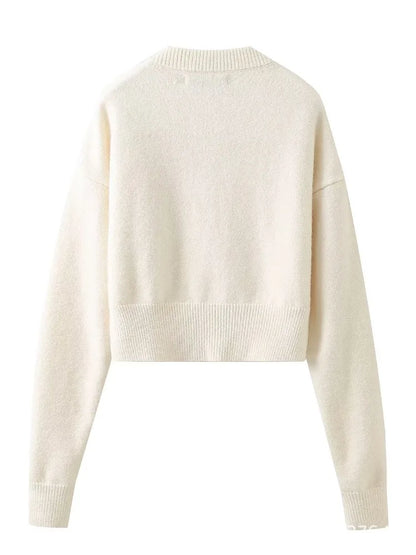 Suéter tipo cárdigan de punto blanco con retazos para mujer, moda holgada, informal, de cintura alta, ropa de calle, abrigo para mujer