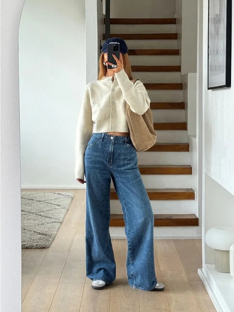 Suéter tipo cárdigan de punto blanco con retazos para mujer, moda holgada, informal, de cintura alta, ropa de calle, abrigo para mujer