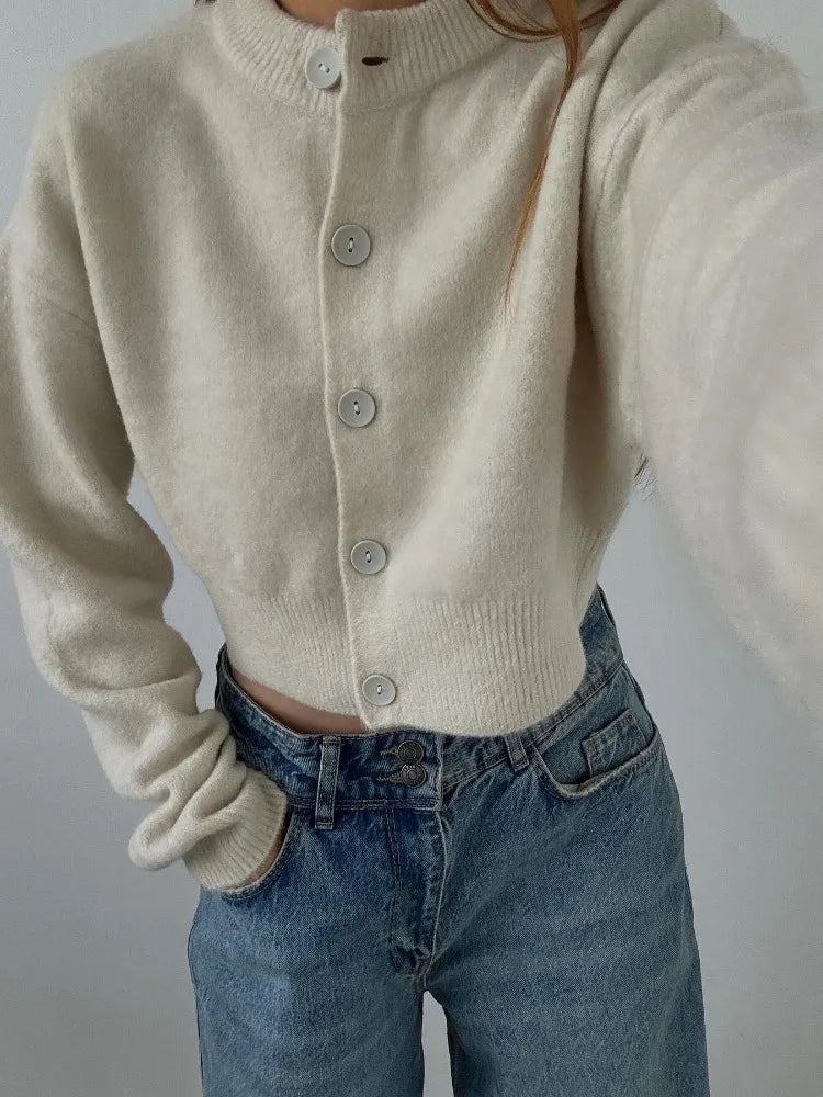 Suéter tipo cárdigan de punto blanco con retazos para mujer, moda holgada, informal, de cintura alta, ropa de calle, abrigo para mujer