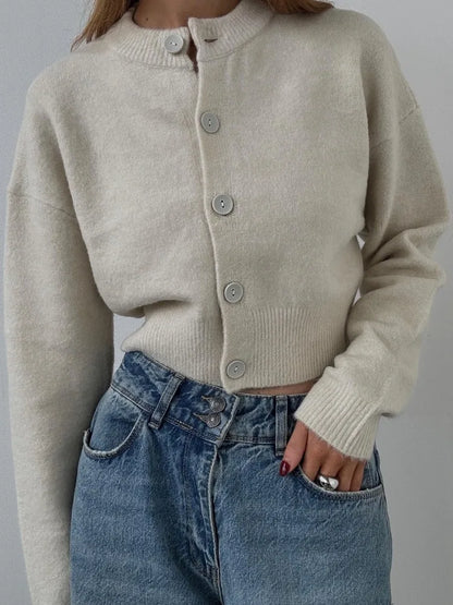 Suéter tipo cárdigan de punto blanco con retazos para mujer, moda holgada, informal, de cintura alta, ropa de calle, abrigo para mujer