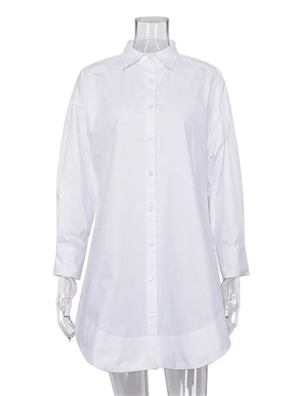 White Loose Fashion Shirts For Women See-Through Patchwork Cardigan Coat Lapel Slim Long Sleeve Oversized Blouse Shirt