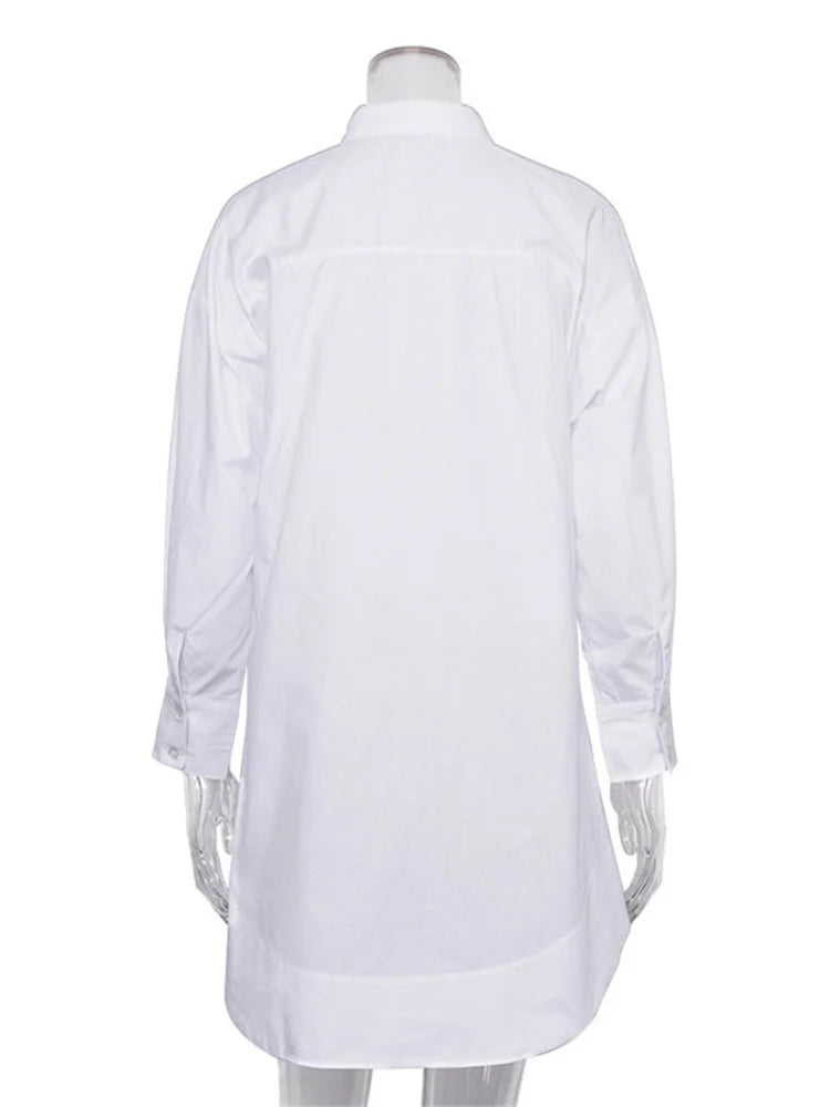 White Loose Fashion Shirts For Women See-Through Patchwork Cardigan Coat Lapel Slim Long Sleeve Oversized Blouse Shirt